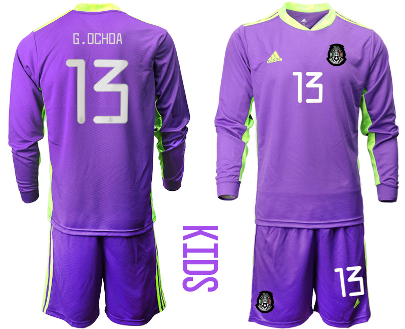 Youth 2020-2021 Season National team Mexico goalkeeper Long sleeve purple #13 Soccer Jersey